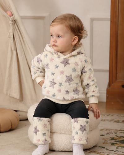 Image of Jecson Toddler Girl Clothes Baby Girl Fleece Hoodie Outfits Thick Thermal Winter Leggings 2Pcs Clothing Sets 6M-4T