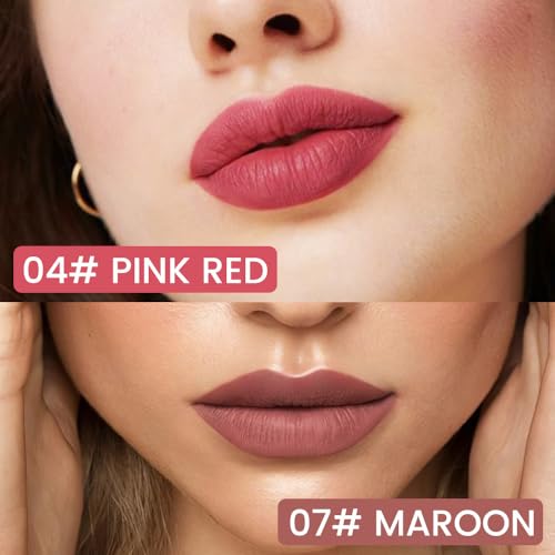 Image of 2Pcs Longwear Liquid Lip Liner Stain Marker Pen Set Long Lasting Waterproof, Pink Red Maroon Dusty Mauve Matte 24 Hour Lip Liner and Lipstick Combo, Color Stay Lipliner All Day, Lips Stain peel off