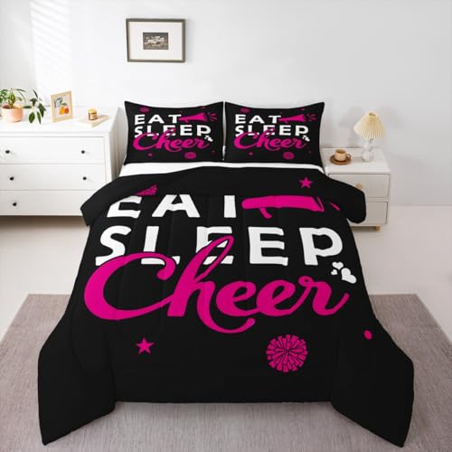 Image of Feelyou Girls Cheerleading Comforter Set Toddler Size for Girls Boys Eat Sleep Cheer Comforter Gymnastics Dancing Lovers Bedding Set Cheer Team Pink Duvet Set Quilt 2Pcs