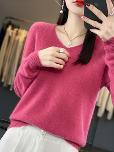 100% Merino Wool Sweaters Women's Female Fall Winter Warm Soft Knitted Loose Pullover V-Neck Long Sleeves(201)2