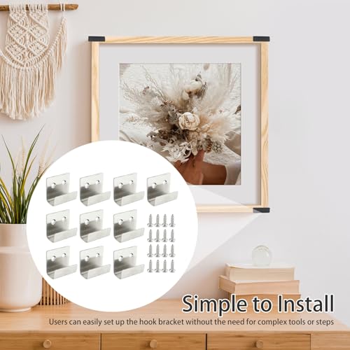 Image of 10PCS Wall Mounted Hook Fastener, Silver Stainless Steel Tile Wall Display Clip, Heavy Duty Flat J-Shaped Hook Hanger, Thicken Tile Hanger for Wall Display (Inner Width 15MM)