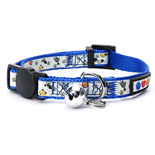 Pawtitas Cat Collar Blue Glow in The Dark Breakaway Safety Collar with Removable Bell for Kittens & Adult Cats