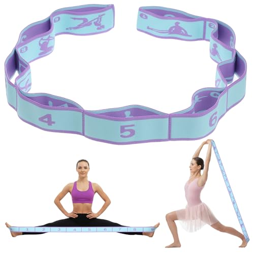 DOPENSPI Yoga Stretching Strap mit 9 Schleifen, Yoga Stretch Gurt Hochelastischer Gymnastikband Fitness Stretc hband Fitnessbänder Stretching Band für Pilates Tanz Gymnastik Effektives Dehnung(Blau)