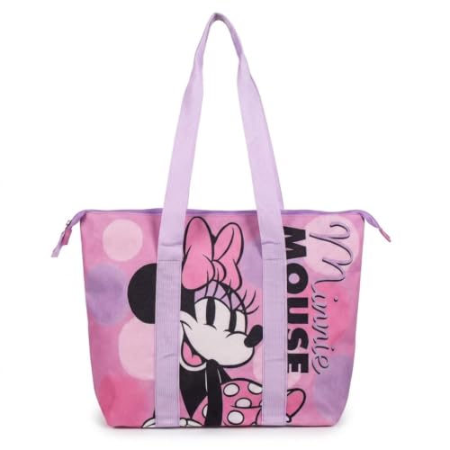Bolsa Playa Minnie Grande Mujer y Niña   Bolso Tote Gran Capacidad Diseño de Minnie, Bolso Hombro Cremallera y Asas Largas Resistantes, Bolso Playa, Viaje y Verano