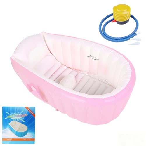 Anluomafuy Bañera Hinchable Bebe, Bañera Inflable Bebe con Bomba de Aire, Hinchable Anti-Resbaladiza Piscina, Bañera Portátil para Bebés,Mini Piscina de Aire Plegable para Bebés, Recién Nacidos