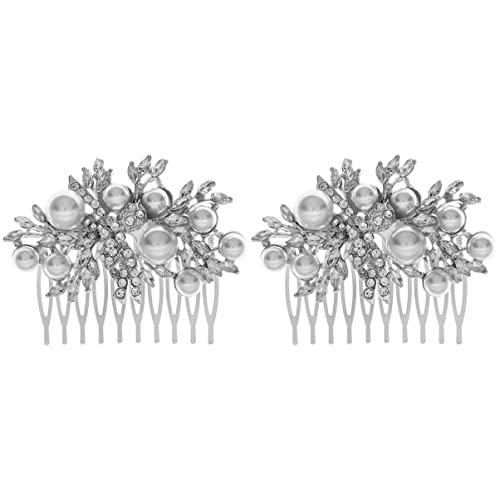 Lurrose 2 Pente Acessórios de Festa de Pérolas Garfo de Cabelo Com Noiva Strass Pente Dentes Vintage