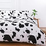 PERFEMET Cow Print Bedding Comforter Set Queen Size Black and White Reversible Geometric Checkered Bedding Set for Kids Teens Boys Girls Rustic Animal Cowhide Pattern Bed Quilt Set