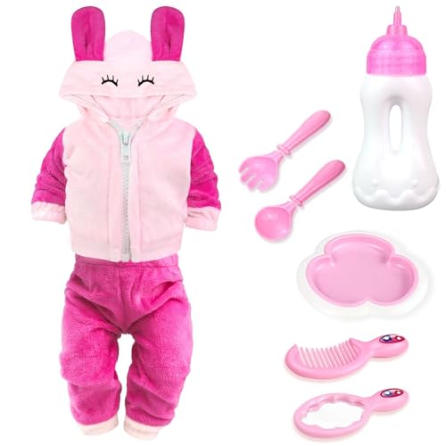 Accesorios para Muñecas Bebe - Set de Alimentación y Cuidado de Muñecas con Biberón Abrigo y Pantalones para Niñas Juguetes Regalo, Ropa para Muñecas de 14-16 Pulgadas y Muñecas de 18 Pulgadas
