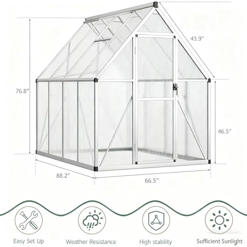 6x7 FT Outdoor Greenhouse, Heavy-Duty Polycarbonate Greenhouse Kit with Reinforced Aluminum Frame, Adjustable Roof Vent & Quick-Connect System for All Seasons & Winter Use