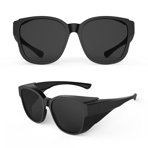 Goiteia Large Cataract Sunglasses over Glasses Men Women-Polarized Wrap Around Sunglasses with Side Shields-UV400 Protection