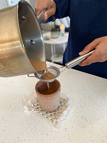 One Stripe Chai Stainless Steel Strainer, Tea Strainer With Long Handle, Fine Mesh Tea Strainer, Portable Tea Infuser For Home Kitchen, Durable, Round Shape (Silver) #TOP1