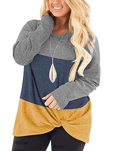 Image of DOLNINE Womens Plus Size Knotted Tops Long Sleeve Tee Shirts Loose Casual Blouse