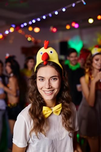 Image of Chicken Headband with Bow and Tail Costume Set,Halloween Animal Ears Costume Dress Up Suit, Cosplay Party Supplies for Adult