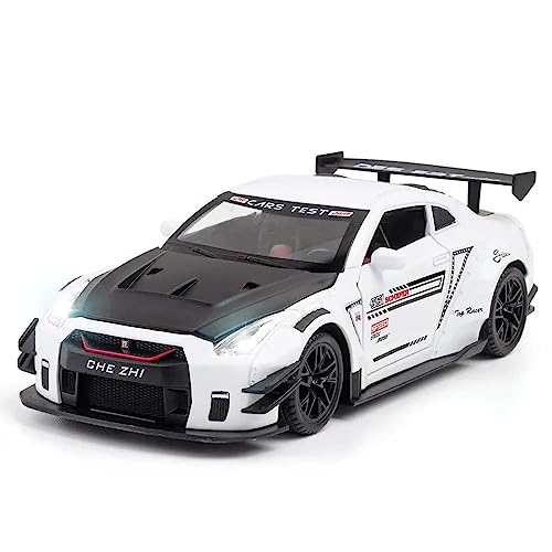Image of 1:24 Scale Big Nissan GTR R35 Toy Car | Metal Pullback Diecast Car for Kids with Openable Doors, Sound, Light Effects Toy for Car Enthusiasts (Color As Per Available),white,black