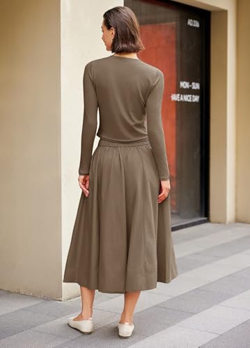 Image of Panadila Womens 2 Piece Lounge Sets Matching Vacation Outfits Ribbed Button Down Cardigan and Elastic Waist Skirt Sets