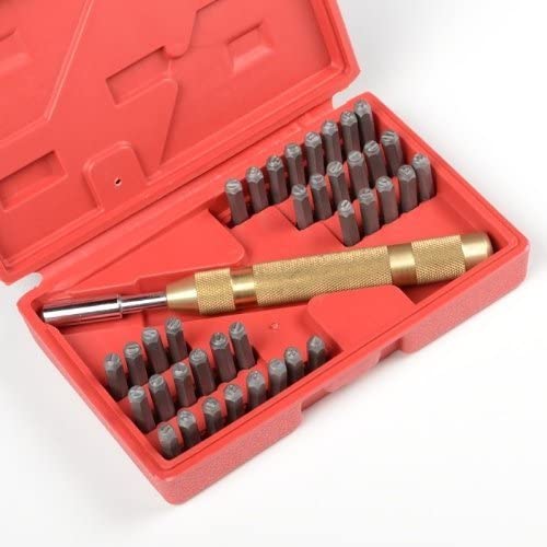 39PC Letter Number Punch Kit Professional Grade Brass Automatic Punch Set with Case