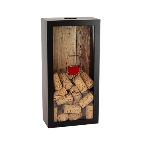 Castell Deco BOTTLE_STOPPER - Wood, Metal, Glass Rectangular Wine Cork Collector with Display Window, Vintage Design, Wall Decoration, Gift Option