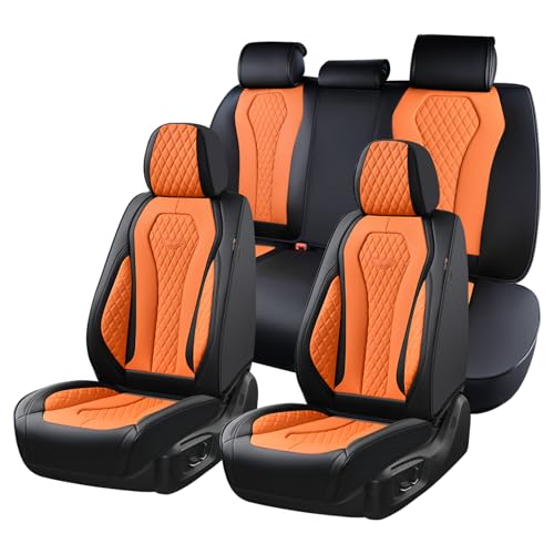 Image of Coverado Automotive Seat Covers, Car Seat Covers Full Set, Orange Car Seat Cover, Driver Seat Covers, Luxury Car Seat Cushion,Leather Seat Cover Seat Protector Fit for Most Cars