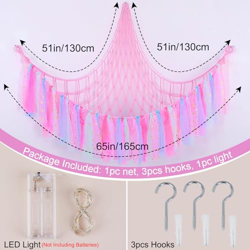 Image of FIOBEE Stuffed Animals Net LED Light Toy Hammock for Kids Bedroom Storage