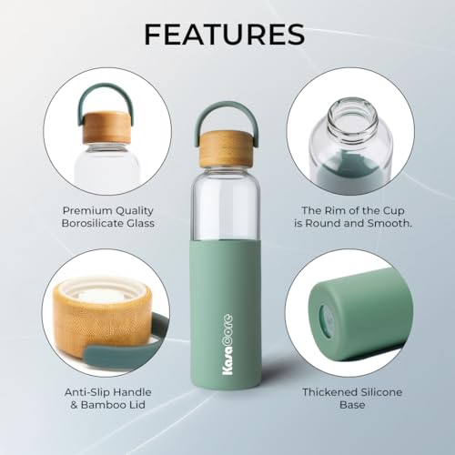 Image of Borosilicate Glass Water Bottle 500 ml | Leakproof Bamboo Lid & Silicone Sleeve | BPA Free Reusable Drinking Bottle for Office, Gym, Travel & Daily Use