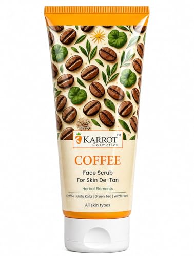 Image of KARROT COSMETICS Coffee Face Scrub for Skin De-Tan & Brightening | Removes Tan, Dead Skin & Blackheads | With Coffee, Gotu Kola, Green Tea & Witch Hazel | Exfoliating Face Scrub for Glowing Skin | 100g.