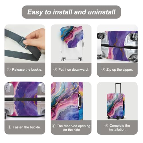 Image of Colorful Marble Texture Luggage Cover, Washable Suitcase Protector Abstract Color Flow Anti-scratch for 24 inch,26 inch Bag