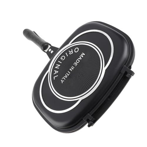 Akozon Bistecchiera per Frittura Double Side Maniglia Anti-ustione Portatile Forniture da Pentola per Griglia 32 Cm / 12,6 Pollici Padella per Friggere a Doppia Faccia