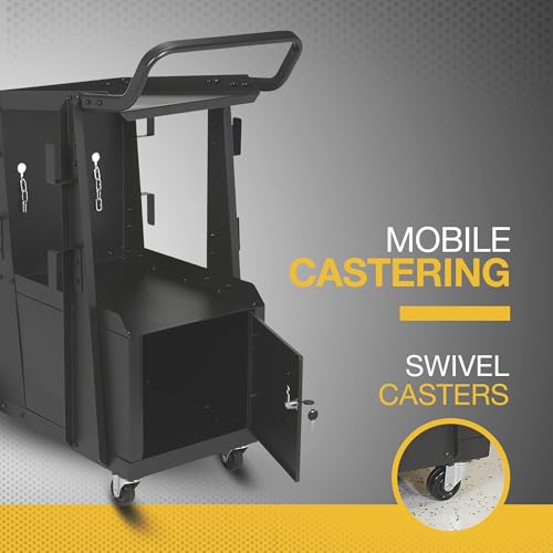 Image of Klutch 2-Tier Welding Cart with Cabinet, 100-Lb., 31.5in.L x 16.1in.W | Gas-cylinder rack, cable wraps, swivel casters, stick /plasma-cutter compatibility, fabrication /repair versatility