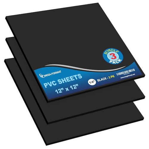 Image of Mega Format PVC Sheet, Expanded PVC Plastic Sheets, ABS Plastic Sheet - 12 inch X 12 inch Thin Rigid Plastic Sheet, Black PVCSheets for Crafts, Sintra Board, 1 /4 inch Thick (3 PK)