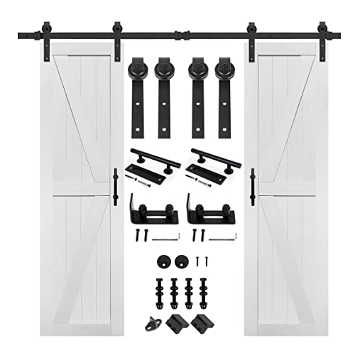 S&Z TOPHAND 24in x 84in MDF Double Barn Door with Sliding Hardware Kit