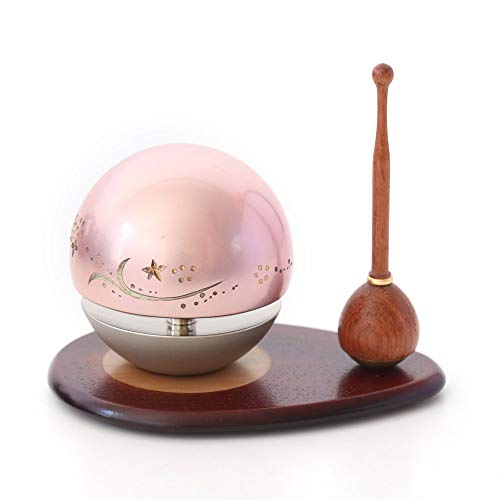 たまゆらりん1.8寸 ピンク 3点セット彫刻入り(本体+リン棒+りん台) 紫檀(台)×花梨(棒)