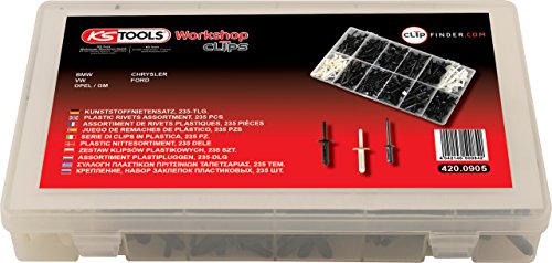 KS Tools 420.0905 Trim Clips Assortment Plastic Rivets (235 Pieces), Mehrfarbig, Small