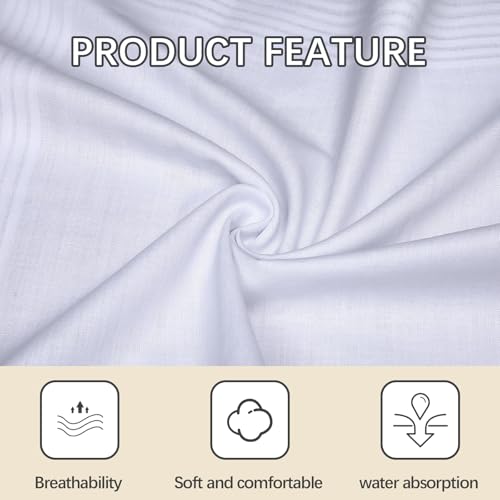 Image of White Handkerchiefs for Men,100% Cotton Soft Cotton Handkerchief for Men, 16x16 bulk Mens Handkerchiefs