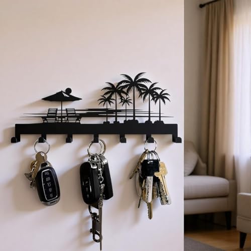 Image of Ventuos Metal Wall Mounted Key Holder with 6 Hooks, Modern 2 Design, Key Organizer for Home Office Bedroom Entryway