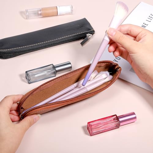 Bewudy 2 Stück Pu Federmäppchen, Tragbar Leder Federmäppchen Kunstleder Mäppchen Klein Schreibwarentasche Für Kosmetikaufbewahrung und Schreibwaren (Brown Schwarz)