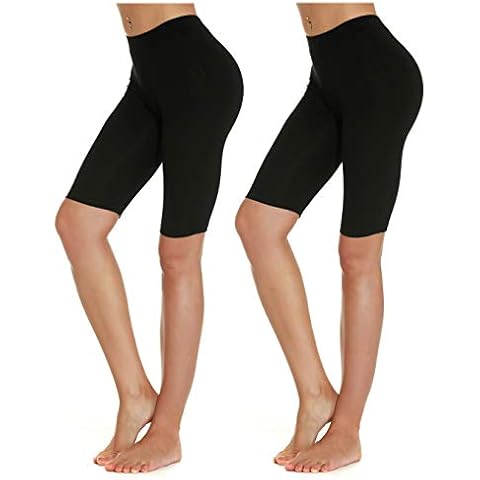 Mcilia Women's Modal & Cotton Stretch Cropped Short Leggings 2-Pack Black Small (UK Size 6 8) Cover