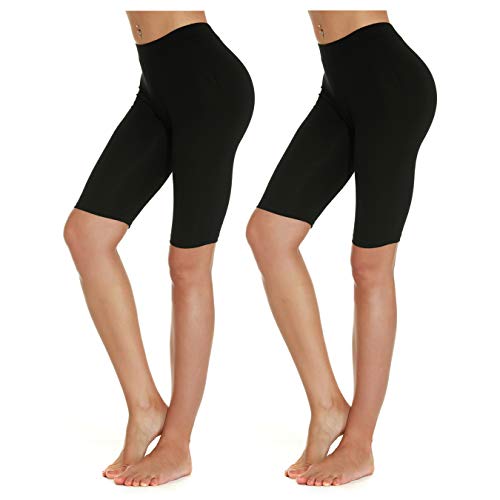 Mcilia Mallas Modales Elásticas Cortas de Algodón de 2-Paquetes para Mujeres Negro S (Tamaño UE 34 36) Cover