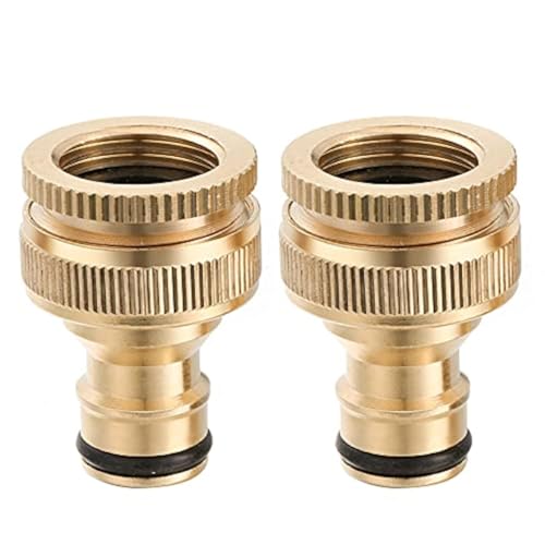 2 Pcs Garden Hose Tap Connectors, 1/2 Inch and 3/4 Inch Brass Hose Quick Tap Connector 2-in-1 Outdoor Threaded Tap Connector Water Hose Faucet Adapter