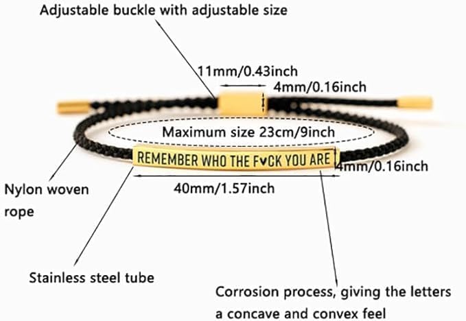 Image of Angyape Remember Who The F You Are Tube Bracelet For Women Men, 18k Gold Handmade Trendy Charms Adjustable Stainless Steel inspirational Bangle Bracelet for Teen Girls Cool Jewelry Gifts