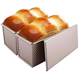 YAYODS 2 moldes para pan con tapa, 450 g, antiadherente, con tapa, acero al carbono dorado, molde para tostadas, para horno, 21,5 x 12 x 11,7 cm
