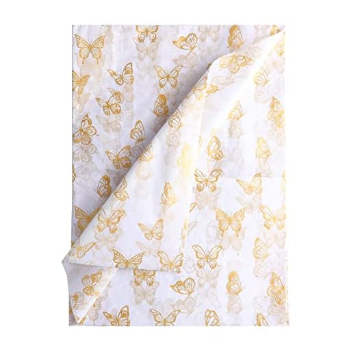 KINBOM 30Pcs 14x20inch Golden Butterfly Tissue Paper Sheets, Gold Wrapping Tissue Paper Bulk for Packaging for Christmas Wedding Birthday Party Baby Showers DIY Crafts Arts (White Background)