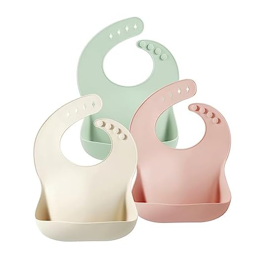 PandaEar Conjunto de 3 Baberos de Silicona para Bebés y Niños Pequeños, Sin BPA, Impermeables y Ajustables con Bolsillo Grande para Atrapar Comida