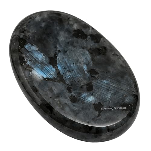 Image of Amazing Gemstone Larvikite Worry Stone Crystals and Healing Stones - Worry Stones for Stress Relief Gifts - Piedra Crystal Fidget for Meditation,Relaxation - Unique Stocking Stuffers & Birthday Gifts