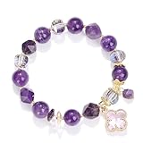 LWQQWL Amethyst Beads Bracelet Healing Natural Purple Crystal Bracelet with Pink Clover Jewelry Gifts for Women