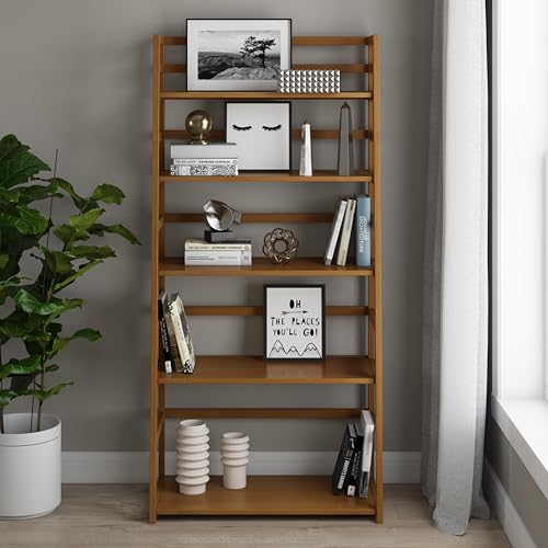 Image of SIMPLIHOME Acadian 63 inch Tall Solid Wood 5-Shelf Bookcase in Brown