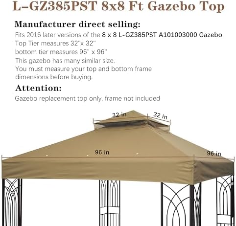 SCOCANOPY 8'x8' Gazebo Cover Replacement Canoy Top Compatible with Canadian Tire Living Crawford Gazebo, Fit for RONA 8x8 Gazebo #088-1067-8,Khaki