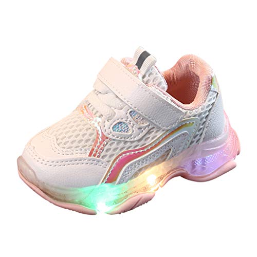 LED Trainer Breathable Mesh Running Sneakers for 1-6T Little Kids Toddler Baby Boys Girls Light Up Crib Shoes (Pink, 15-18 Months)