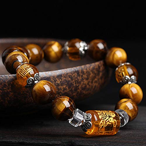 Bracelet Feng Shui en œil de tigre jaune avec amulette du dieu de la richesse