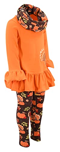Unique Baby Girls Kids Toddler 3pc Outfit Set Long Sleeve Ruffled Hemline Tunic Top Leggings and Scarf2