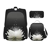 MDATT Mochila de flores de loto con fiambrera, mochila de anime, mochila escolar, mochila para tres personas, Black, Talla única, Juego de mochila escolar